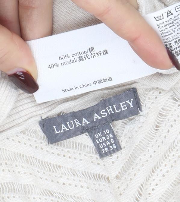 Laura Ashley Women Beige Knit Wrap Cardigan Top Size 10