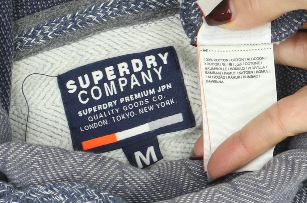 Superdry Men's Blue Pullover Hoodie Size M Knit Cotton Jumper