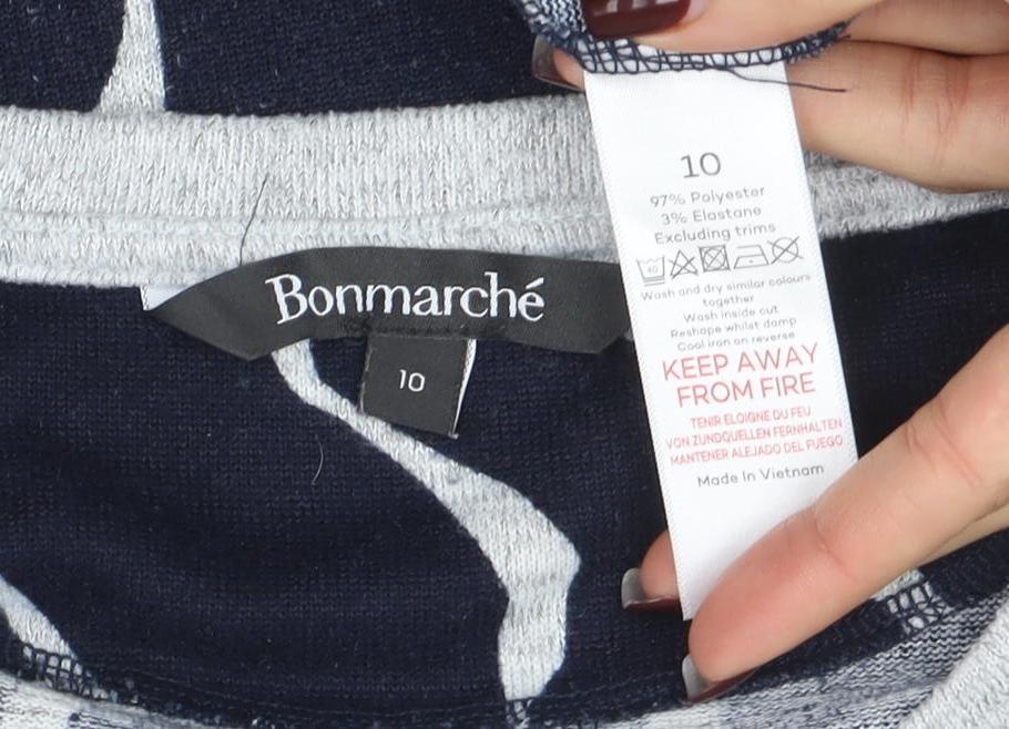 Bonmarché Women Blue Geometric Long Sleeve Pullover Jumper Size 10