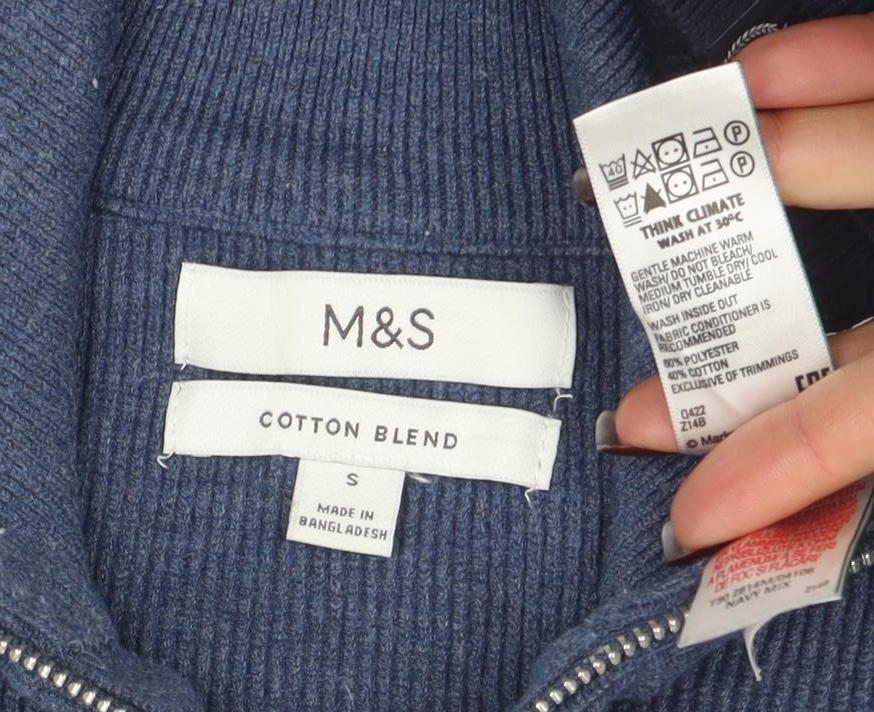 Marks & Spencer Women’s Blue Striped Small Half Zip Knit Jumper