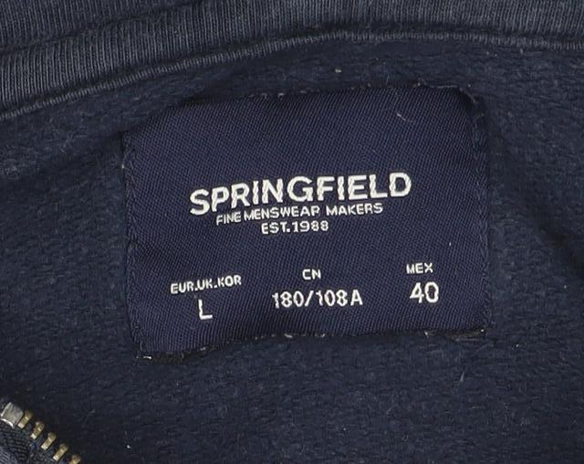 Springfield Men's Blue Full Zip Hoodie Size L Cotton Blend