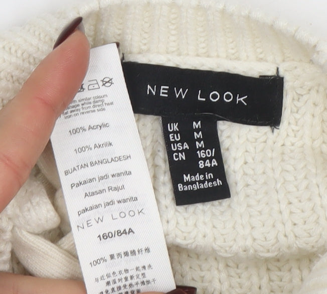 New Look Women Ivory Knit Lace-Up Crew Neck Jumper M