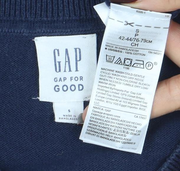 GAP Men's Blue V-Neck Cotton Pullover Jumper Size S