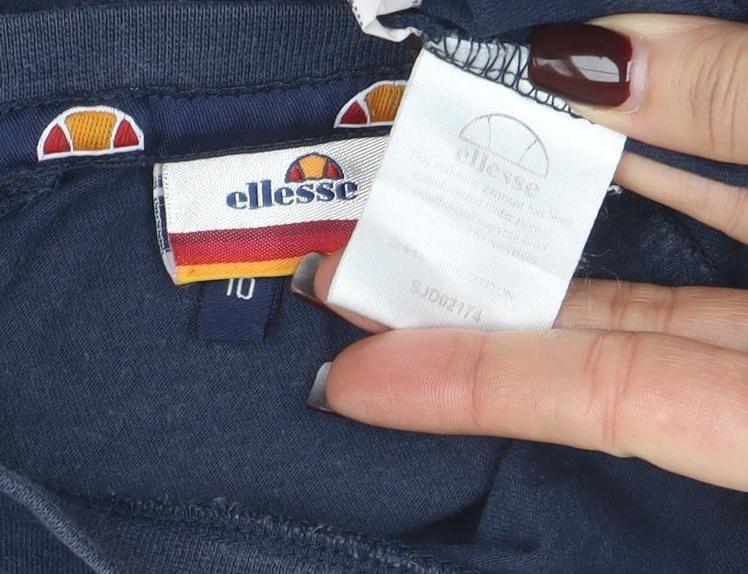 Ellesse Womens Blue Cropped Long Sleeve Logo T-Shirt Size 10