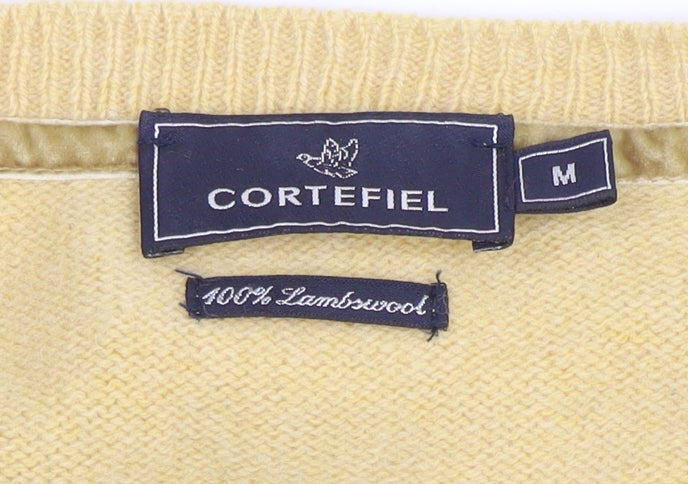 Cortefiel Men's Beige Lambswool V-Neck Jumper M