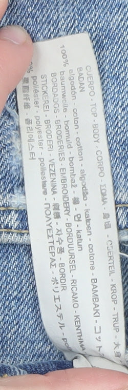 Zara Women Blue Embroidered Denim Mini Skirt XS