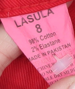 Lasula Womens Red Mini Denim Skirt Size 8 High Waist Stretch