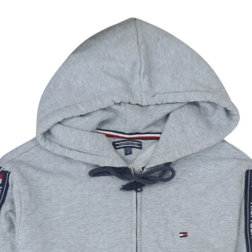 Tommy Hilfiger Men's Grey Full Zip Hoodie M Logo Tape Sportswear