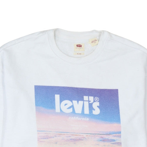Levi's Women's White Relaxed Sweatshirt L Crew Neck Graphic Print