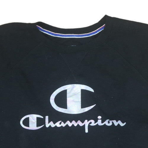 Champion Men's Black Logo Pullover Sweatshirt L Regular Fit