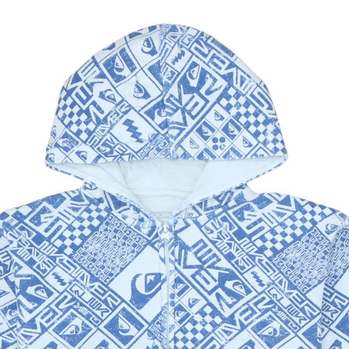 Quiksilver Teens Blue White Full Zip Hoodie Size 12 Casual Surf