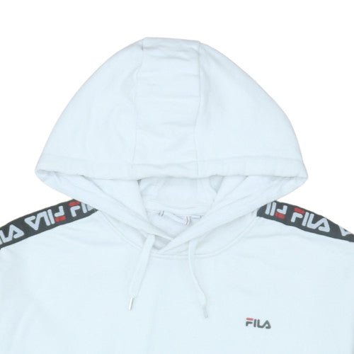 Fila Men White Hoodie Medium Pullover Logo Trim Casual Style