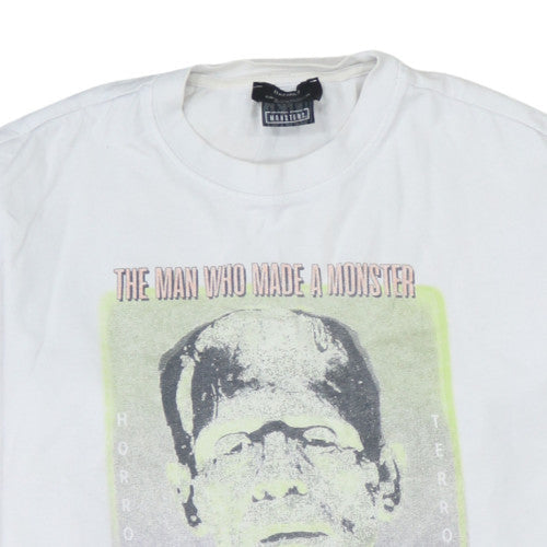 Bershka Men’s White Frankenstein Graphic Sweatshirt Size M