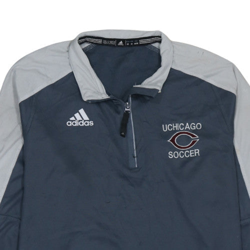 Adidas Mens Blue Grey 1/4 Zip Pullover Sweatshirt UChicago Soccer M