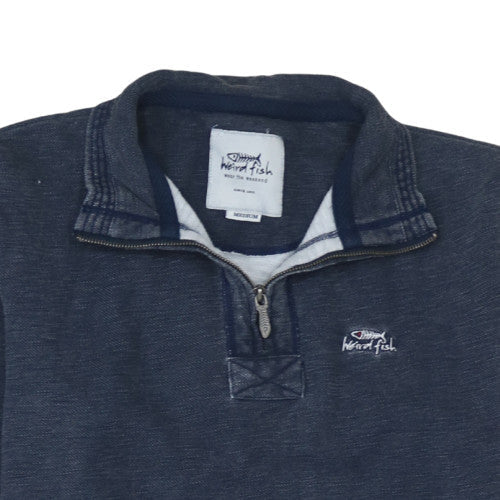 Weird Fish Men's Blue Medium 1/4 Zip Cotton Sweatshirt