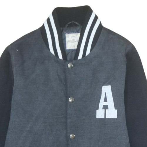 C&A Boys Black Varsity Jacket Size 16 Years Lined Snap Button Casual Outerwear