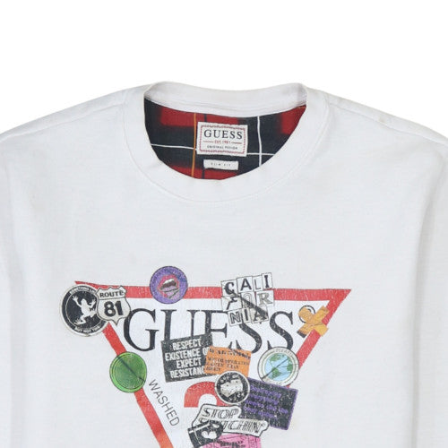Guess Men's White Slim Fit Graphic Crew Neck Sweatshirt Size M