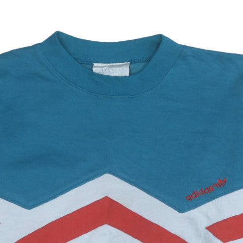 Adidas Women Blue Red Chevron Sweatshirt Size M Retro Crew Neck
