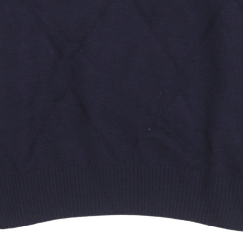 Metal Men's Blue Wool V-Neck Argyle Knit Jumper Size M