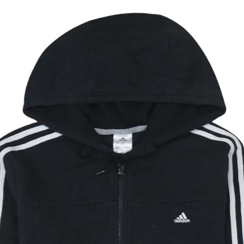 Adidas Women Black Full Zip Hoodie L 16-18 Classic 3 Stripe Design