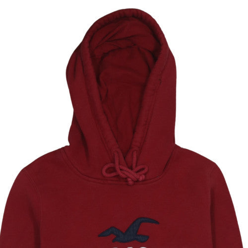 Hollister Men's Red Pullover Hoodie M Embroidered Logo Fleece