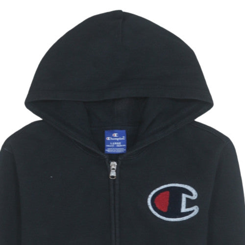 Champion Boys Black Full Zip Hoodie Size L Fleece Logo Sweatshirt