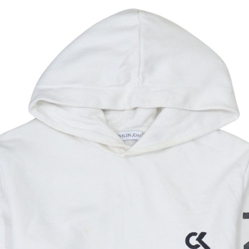 Calvin Klein Mens White Pullover Hoodie Medium Graphic Logo Jersey