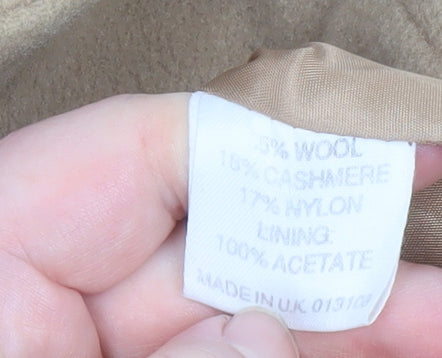 Wallis Women Beige Wool Cashmere Blend Coat Size 12 Classic Buttoned Style
