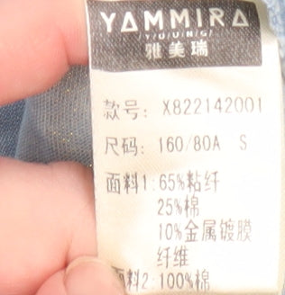 Yammira Women Blue Cropped Button-Up Shirt Size 8 Cotton Blend