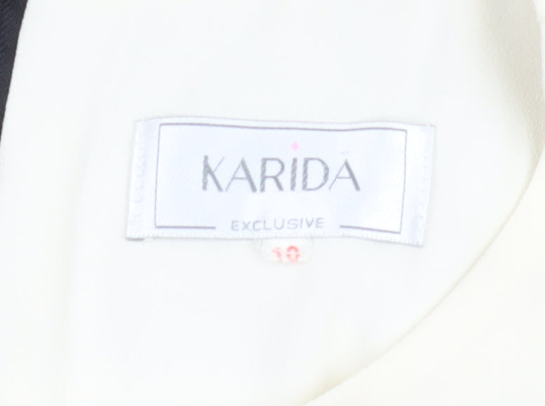 Karida Women Black Beige Jumpsuit Size 10 Belted Sleeveless Wide-Leg