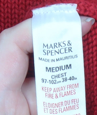 Marks & Spencer Men's Red Cotton Crew Neck Jumper Medium