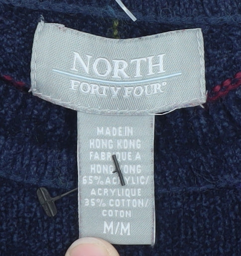 North Forty Four Men's Blue Check Crew Neck Pullover Jumper M