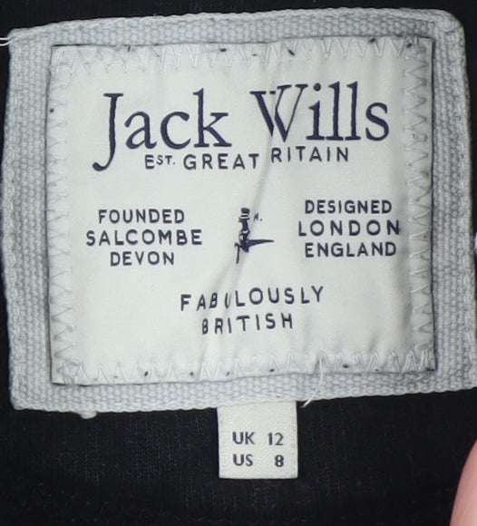 Jack Wills Womens Black UK 12 Pullover Hoodie with Logo Print