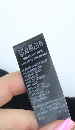 Marks and Spencer Women’s Black Crew Neck Wool Blend Zip Back Jumper Size 18