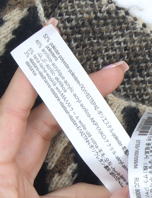 ZARA Women’s Beige Animal Print Roll Neck Knit Jumper Size M