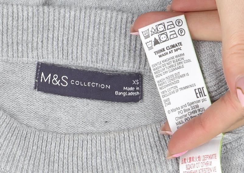 Marks & Spencer Women's Grey Heart Print Crew Neck Jumper XS