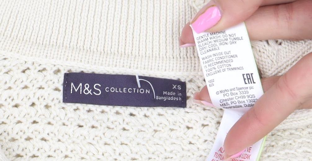 Marks & Spencer Women’s Ivory Open-Knit Cotton V-Neck Jumper XS