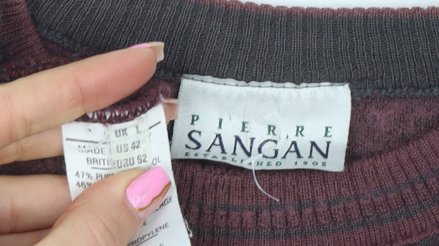 Pierre Sangan Womens Burgundy Wool Blend Crew Neck Pullover Jumper Size L