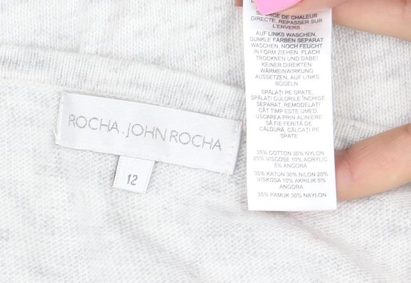 Rocha John Rocha Women Ivory Size 12 Lace Detail Long Sleeve Jumper