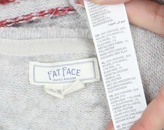 FatFace Women Beige Fair Isle Wool Blend Jumper Size 10