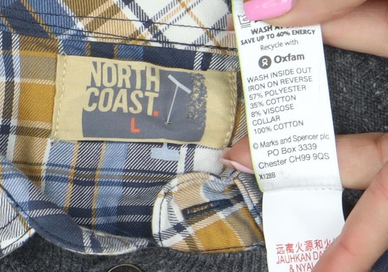 Marks & Spencer North Coast Grey Knit Long Sleeve Collared Polo L