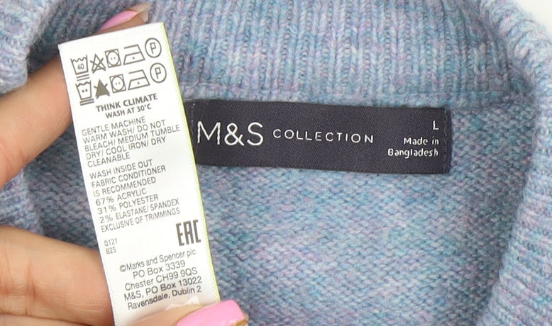 Marks & Spencer Women Blue Acrylic Blend Ribbed Pullover Jumper L