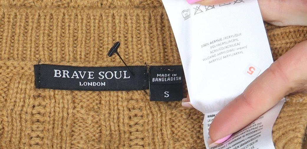 Brave Soul Women Camel & Cream Cable-Knit Cropped Jumper Size S