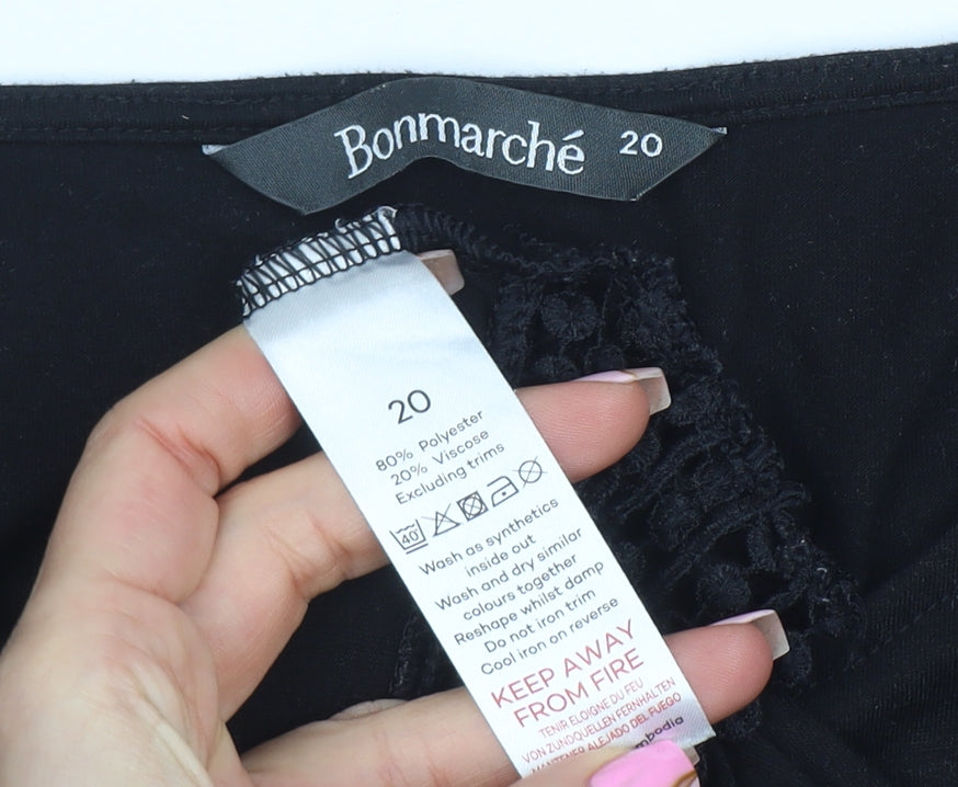 Bonmarché Women's Black 3/4 Sleeve Crochet Hem Blouse Size 20