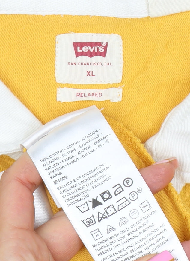 Levi's Men's Yellow Long Sleeve Polo Shirt XL Relaxed Fit Classic Cotton