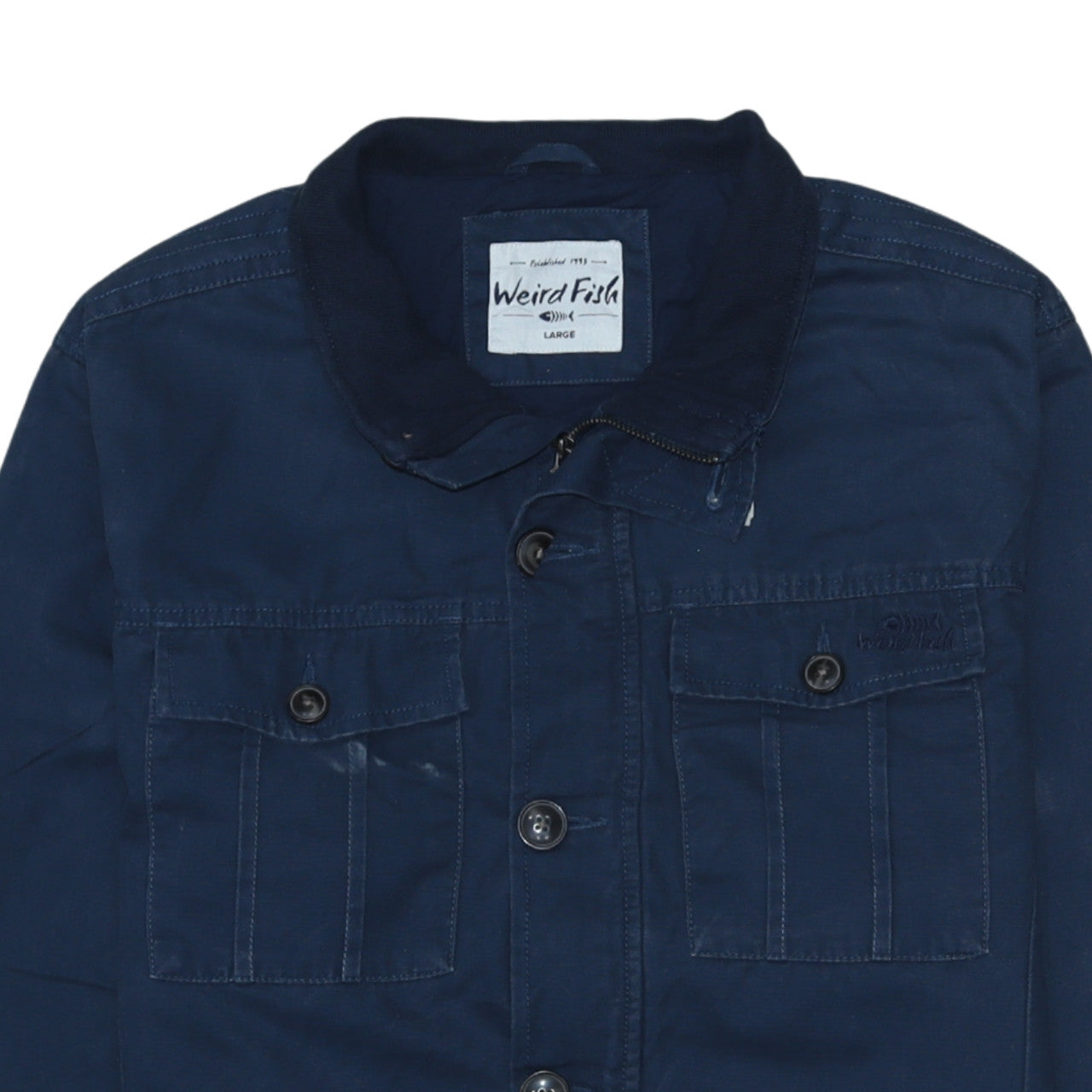 Weird Fish Men's Blue Cotton Button-Up Casual Jacket Size L