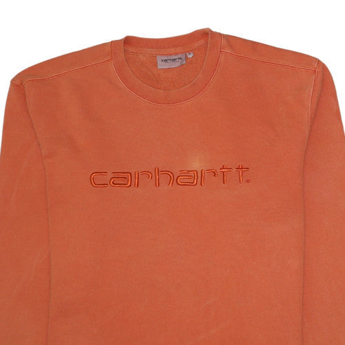 Carhartt Men's Orange Embroidered Logo Crew Neck Cotton Sweatshirt M