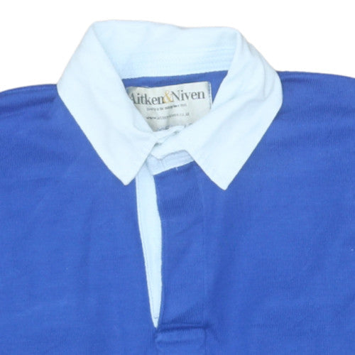 Aitken & Niven Boys Blue Long Sleeve Rugby Polo Shirt Size S