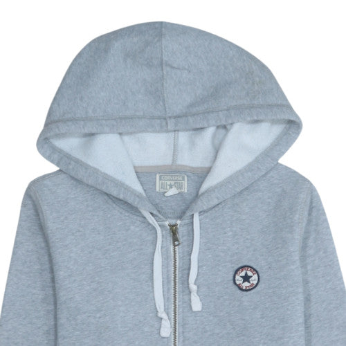 Converse Women Grey Full Zip Hoodie Sweatshirt Size L Cotton Blend