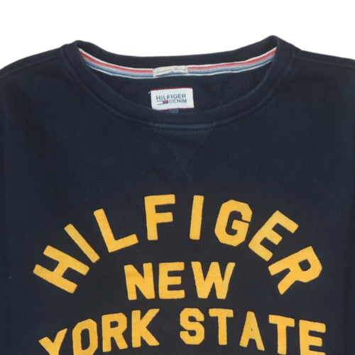 Tommy Hilfiger Men Blue L Pullover Sweatshirt Crew Neck Logo Print